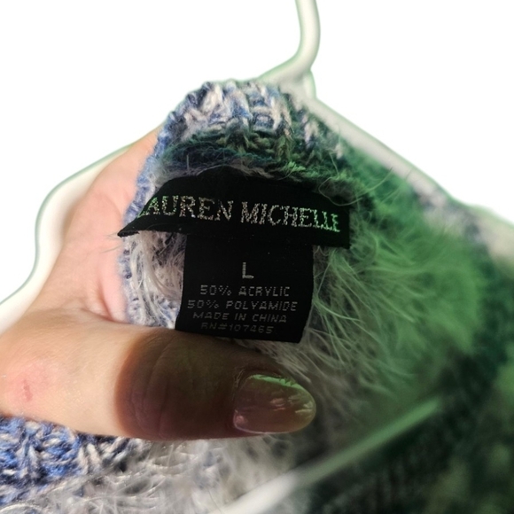 Lauren Michelle EUC Large PTP 22 Women's Blue and White Star Sweater - Picture 2 of 4